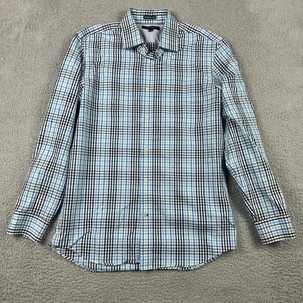 Banana Republic Camden Fit‎ Non-Iron Shirt Mens Medium Blue Plaid Long Sleeve